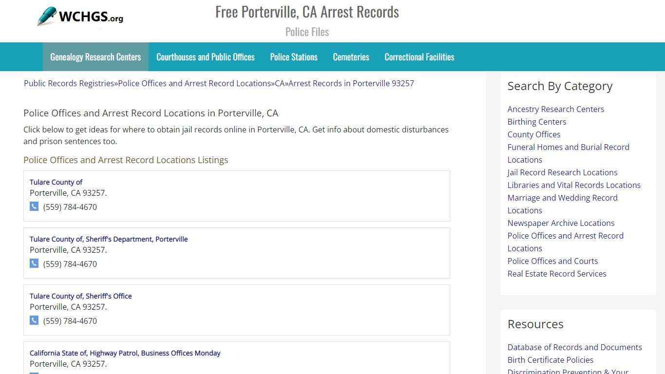 Free Porterville, CA Arrest Records - Police Files